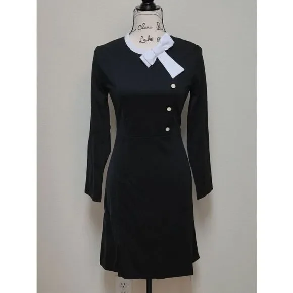 NWT Retro Vintage Pinup 1940s 1950s Classy Elegant Modest Button Bow Dress L - Picture 6 of 13